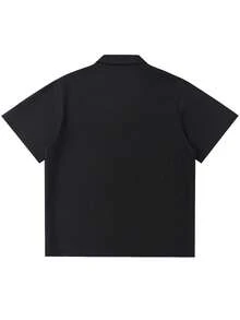Men's Summer Thin Solid Color Short Sleeve Shirt With Turn-Down Collar, Fashionable Versatile Blouse - Black - View 8