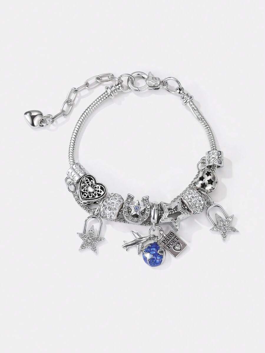 Kryxie 1pc Fashionable Beaded DIY Bracelet With Plane & Luggage Pendant, Suitable For Daily Wear And Gift To Friends - Multicolor - View 1