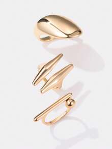 Kryxie Set Cincin Geometris Asimetris Emas Minimalis 3 Buah/Set, Hadiah Perhiasan Serbaguna untuk Wanita, Cocok untuk Pesta - MultiWarna - View 1