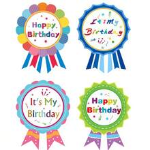 60pcs Happy Birthday Medal Stickers, Joyful Badge Shaped Gift Decoration Stickers, Holiday Celebration Party Favors, Gift Packaging Envelope Seal Stickers, Scrapbook Journal Diary Decoration, 2.4x3.1 Inches - Round - View 6