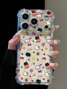 Cute Cartoon Cat Pattern Transparent Four-Corner Anti-Drop Phone Case, Compatible With IPhone 17 16 15 14 13 12 11 Pro Plus Pro Max Series Phone Models - Clear - View 2