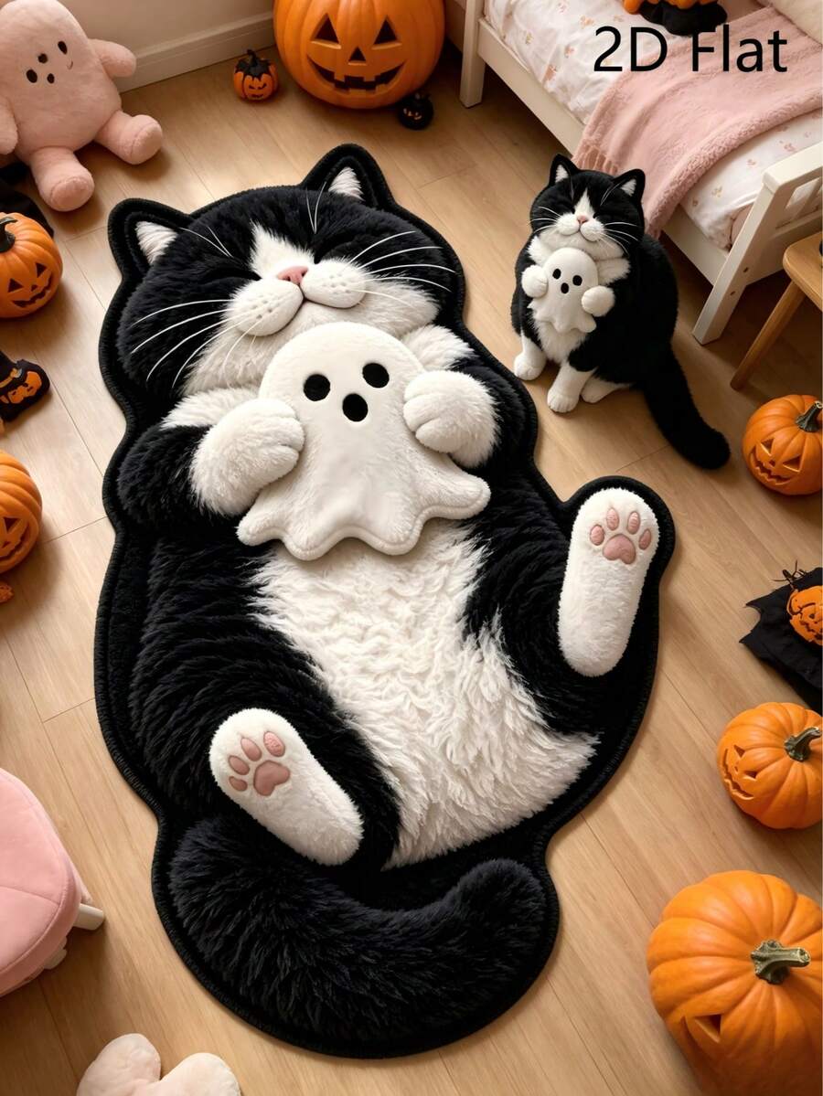 1pc Ghost Cow Area Rug, Living Room Carpet, Carpet, Living Room Area Rug, Small Area Rug, Home Decor, Living Room Home Decor, Room Decor, Washable Carpet, Halloween Gift - Ghost Cow - View 1