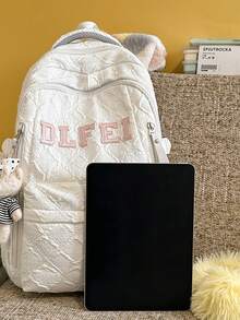 Crinkled Texture Letter Backpack, Large Capacity School Bag, College Style Commuter Backpack For Girls - Multicolor - View 7