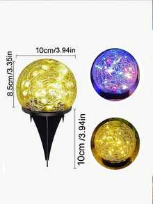 1件裝太陽能裂紋玻璃球地燈，防水戶外太陽能插地燈，適用陽台、花園、遊樂場、別墅景觀 - 彩色 - 查看 12