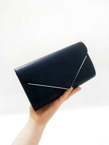 LJDCRFT Tas Malam Model Amplop yang Elegan dan Minimalis dengan Dekorasi Trim Logam, Aksesori Bergaya untuk Pernikahan, Prom, dan Pesta. - Hitam - View 3