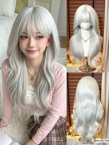 [MONEET SECRET] 24-Inch Body Wave Wig With Bangs, Glueless Heat Resistant Synthetic Wig For Women, Cute Soft Full Wigs For Women,For Daily Cosplay Party Festival Wear - Multicolor - View 13
