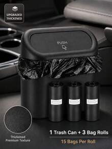 Leakproof Mini Car Trash Can With Lid, With Garbage Bag, Convenient And Hygienic Car Accessory, Car Door Hanging Storage Organizer - Black - View 15