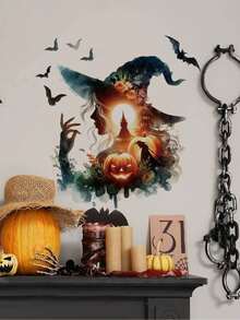 1pc Halloween Silhouette Witch Bat Castle Pumpkin Wall Decal Sticker, Removable Room Decor For Bedroom Living Room Holiday - 1PC - View 6