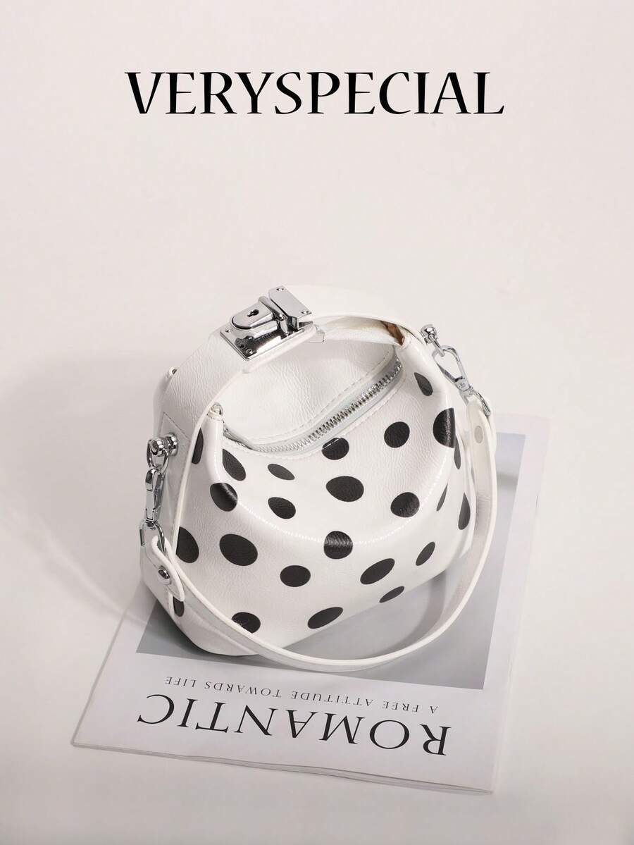 1pc High-End Black & White Contrast Polka Dot Fashion Dumpling Bag, Large Capacity Women's Handbag, Elegant Shoulder Crossbody Bag