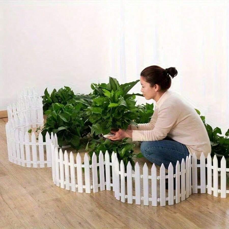 10/20pcs Connectable Pointed Stake Small Fence - Durable And Easy To Maintain, Suitable For Flower Beds, Vegetable Gardens, Lawns, Flower Boxes, Christmas Tree Decoration | Snap-Together Design For Indoor/Outdoor Home Use, Effectively Prevents Soil Erosion From Rain And Blocks Pets/Small Animals From Trampling Vegetables - A - View 1