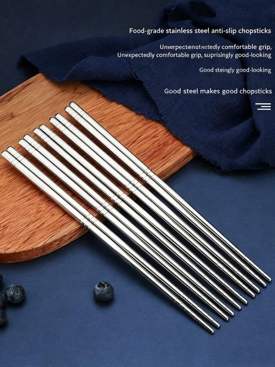 4 Pasang/6 Pasang Sumpit Stainless Steel Premium yang Dapat Digunakan Kembali, Panjang 8,8 Inci (Sekitar 22,5 Cm), Bentuk Persegi, Anti Selip, Aman untuk Mesin Pencuci Piring, Cocok untuk Rumah, Dapur, Hotel, Restoran
