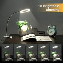 LED USB 5X Magnifying Desk Lamp With Clamp, 48 LED Desk Lamp With 3 Color Modes 10 Brightness, 360 ° Flexible Gooseneck Clamp Lamp For Bed Headboard Reading Makeup Eyebrow - white light - View 3