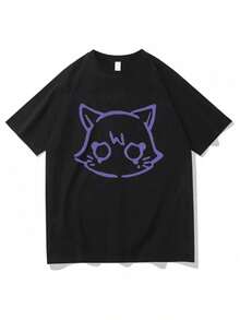 New Anime Cartoon Cute Printed Summer Casual Loose Short Sleeved T-Shirt - Black - View 1