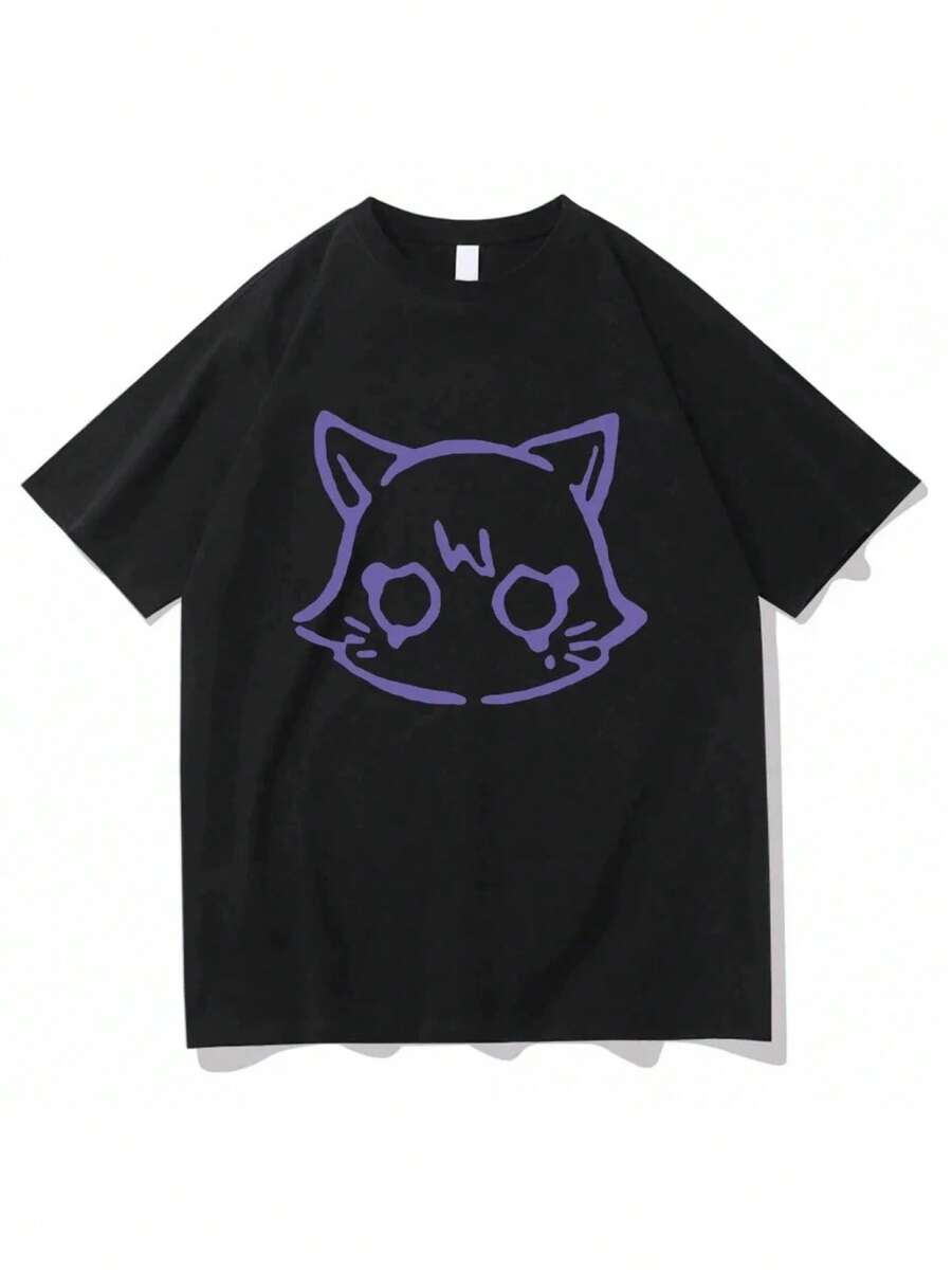 New Anime Cartoon Cute Printed Summer Casual Loose Short Sleeved T-Shirt - Black - View 1