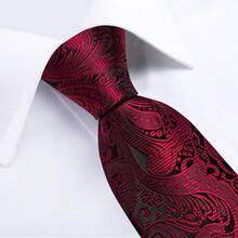 Burgundy & Black Paisley Pattern Men's Formal Tie 4-Piece Set With Pocket Square, Cufflinks, Gold Tie Clip, Party & Evening Accessories - Burgundy - View 3