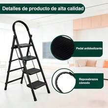 Unicame Escalera Plegable para Casa, Escalera Plegable 4 Peldaños, Diseño Antideslizante, Diseño de Cierre de , Escalera Tubular, Escalera de Tijera, para Hogar Oficina Almacén-Negro - Negro4 Niveles - Ver 5