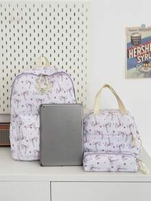 3-Piece Back To School Backpack Set - Bow Pattern Large Capacity Backpack + Lunch Bag + Pencil Case Multi-Pack, With Laptop Compartment, Durable Nylon Backpack, With Adjustable Shoulder Straps And Spacious Multi-Pockets - Lightweight Portable Zipper Bag, Suitable For Students/Teenagers/Graduates, Perfect For Outdoor/Travel/Middle School/High School/College, Essential College Backpack - 2319 - View 4