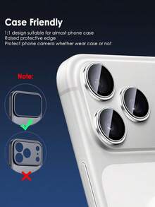 3pcs 17 Pro/17 Pro Max/17/16/16Pro/15/14/13/12/11/Pro/Promax/Mini Camera Lens Protector, 9H Tempered Glass Camera Screen Cover, Silver Metal Independent Ring, Silver - Silver - View 5