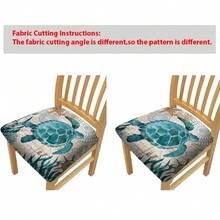 2/4/6pcs Set, Turtle Pattern Printed Milk Silk Seat Cushion Cover, High Elasticity Full Coverage Dining Chair Seat Cushion Protector, Removable Washable Dust-Proof Chair Cover, Suitable For Kitchen Dining Chairs, Restaurant Chairs, Living Room Chairs, Office Chairs And Home Decor - Multicolor - View 8