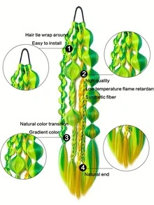1件手工混色泡泡扭編髮接片，度假風兒童髮接片，適合所有髮質 - 彩色 - 查看 6