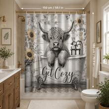 1pc/4pcs Vintage Bathtub Highland Cow Pattern Multi-Functional Bathroom Decor Shower Curtain Set, Free 12 Hooks, Premium Holiday Atmosphere, Bathroom Mat, U-Shaped Bath Mat And Round Toilet Lid Cover, Suitable For All Scenes Decoration, Bathroom Set - Bathtub Highland Cow - View 13
