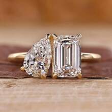 Minimalist Geometric Water Drop Square Double Cubic Zirconia 18K Gold Plated Elegant Women's Royal Style Ring - Gold - View 10