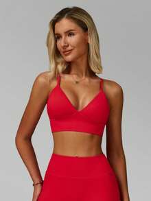 MFVIM Seamless Yoga Bra Top With Adjustable Straps, Quick-Dry Sports Shirt For Running & Fitness, Breathable Gym Wear For Women - Red - View 7