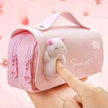 1-Piece Set. Cute, Multifunctional, Large-Capacity Puff Pastry Bear-Shaped Stress-Relieving Pencil Case For Elementary School Students. Suitable For School, Pencil Bags, Backpacks, And Stationery Supplies.,Back To School - Multicolor - View 1