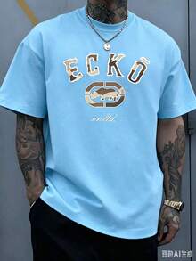 The Iconic ECKO Unltd Graphic Features A Bold Rhino Emblem With Urban Camouflage Lettering Symbolizing Strength Individuality Urban Culture   220g - 淺藍色 - 查看 3