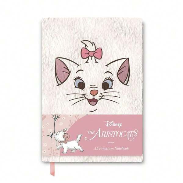 Safta Disney Marie The Aristocats Premium A5 Notebook With Soft Plush Cover, School Notebook For Notes And Diary, Pink Design With Ribbon Bookmark