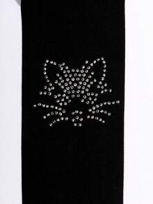 1 Pair Hot-Stamping Rhinestone Cat Face Black High Elasticity Plus Size Sexy Cute Unique Date Night Daily Commute Spring Autumn Tights - Multicolor - View 3