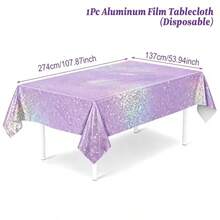 1 Peça Toalha de Mesa de Folha de Alumínio Brilhante Roxa | 274*137cm, Escolha Ideal para Decoração de Aniversário, Casamento, Chá de Bebê, Festa de Aniversário, Tecido Plástico Feito à Máquina - Multicolorido - Visão 4