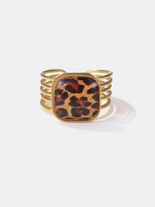 Kryxie 1pc 18K Gold Plated Stainless Steel Chunky Leopard & Tortoiseshell Stackable Ring, Suitable For Women To Wear Casually Or At Gatherings In Summer - Multicolor - View 5