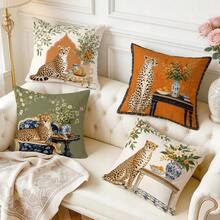 4pcs/1pc French Indoor Leopard & Floral Pattern Pillow Covers, Single-Sided Printed Cushion Covers, Suitable For Living Room, Bedroom, Home Decor, All-Season Use - Multicolor - View 10