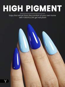 YOKEFELLOW 3pcs Blue Gel Nail Polish, Summer Blue/Royal Blue/Sky Blue Nail Holiday Nail Highly Pigmented Semi-Permanent Gel Nail Polish Soakable UV Light Cured Suitable For Nail Salon DIY Women Girls - Multicolor - View 3