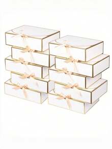 10pcs White Gold Rim Gift Boxes, 10.6 X 7.8 X 3.1 Inches (Approx. 27 X 20 X 8 Cm), With Ribbon Bridesmaid Invitation Boxes, With Lid Gift Boxes, For Mother's Day, Wedding, Birthday Party, Anniversary - White - View 1
