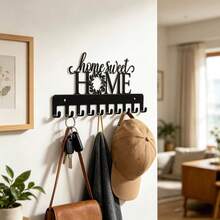 Warm Home Sweet Home Iron Wall Decor Hooks, New Home Moving Gift Wall-Mounted Coat Rack, Home Entryway Key & Bag Storage Hooks, Creative Metal Multi-Hook Organizer, Halloween, Holiday, Home Decor Item - View 1