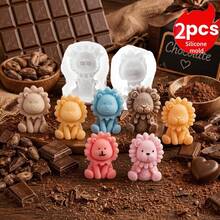 2pcs Silicone Mold Cute Little Lion Scented Candle Mold | Elastic Heat-Resistant Non-Deforming | Easy Release, Suitable For Epoxy Resin And Cement Handmade Crafts - Two Lion Molds, One With a Large Mouth and the Other With a Small Mouth. - View 2