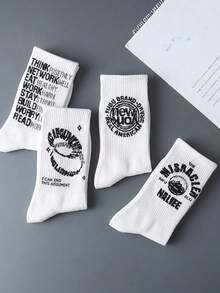 1/5/10 Pairs Random Style White Men's Mid-Calf Socks, Street Fashion Letter Print, Hip-Hop Sports Style, All-Season Socks - Multicolor - View 5