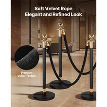 2 Pcs Black Velvet Stanchion Ropes, 5 Ft Crowd Control Stanchion Black Velvet Ropes With Gold Hooks, Post Queue Barrier Carpet Rope For Carpet Events Movie Theaters Grand Openings Hotels Party - 2 PCS - View 2