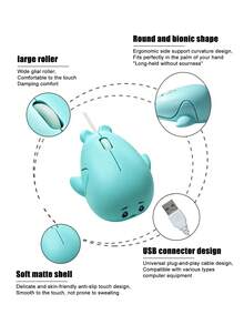 Kawaii Cartoon Dolphin Wired USB Mouse Ergonomic Comfort Grip Plug & Play No Driver Matte Anti-Slip Cute Computer Mice High Precision Smooth Tracking For Laptop Desktop Student Office - View 3