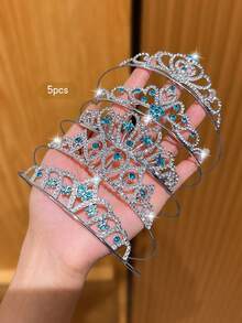 5pcs Blue Silver Princess Crown Headband Hair Accessories - Multicolor - View 3