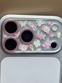 時尚可愛卡通塗鴉愛心蝴蝶結貼紙 透明相機保護膜 相容 iPhone 17 Pro Max 17 Pro 17 16 15 14 13 Pro Max 鏡頭相機保護膜 - 粉紅色花朵 - 查看 5