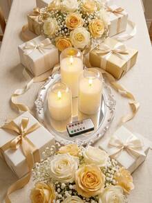 3pcs White Curved Transparent Acrylic Flameless LED Candles, And Worry-Free With No Fire Hazard, Flickering LED Candles, Durable, Battery Powered, Timer/Remote Control Function, Suitable For Decorating Dining Table, Party, Wedding And Holiday Atmosphere - White - View 6