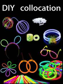Set Stik Cahaya 214 buah, panjang 8 inci, sangat terang, bersinar selama 9 hingga 13 jam dalam gelap. Juga cocok untuk membuat gelang DIY, gelas pesta, kalung, dan anting-anting. - tujuh warna - View 3