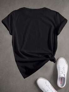 Casual Short-Sleeve Crew Neck T-Shirt Featuring A  Colada Print, Perfect For Spring And Summer, Designed For Women - Black - View 2