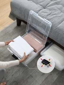 35L Wheeled Under-Bed Storage Box, Transparent For Easy Visibility, Sealed Design To Prevent Dust, Ideal For Storing Sundries Under Beds - Multicolor - View 6