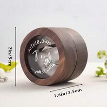 MerexSync 1pc Personalized Round Walnut Wood Ring Box With Transparent Window, Customized Laser Engraved Initials And Date, Wedding Proposal Engagement Anniversary Gift Wooden Ring Box, Wedding, Wedding Accessories, Wedding Ring Box, Souvenir, Wedding Decoration, Bride, Groom, Ring Box, Wooden Ring Box - Multicolor - View 9