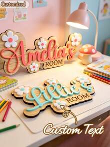 2D Personalized Bedroom Door Sign, Daisy Flower Pattern, Wooden & Acrylic Mixed Style, Personalized Room Identification Plate, Exclusive Bedroom/Dorm Private Space Decor Door Sign Gift, Healing Sweet Style Home Ritual Door Sign - Multicolor - View 2
