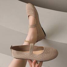 1 par de zapatos Mary Jane de punto hueco para niñas, con correa elástica única, suela plana suave, zapatos tipo slip-on, transpirables, ligeros, antideslizantes, para uso diario, casual, versátil, cómodo y sin fatiga - Caqui - Ver 11